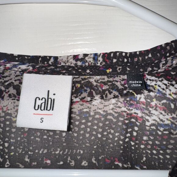 CAbi Paris Black Sheer Print Button Down Blouse Top #3249 Women’s Small - Picture 3 of 5